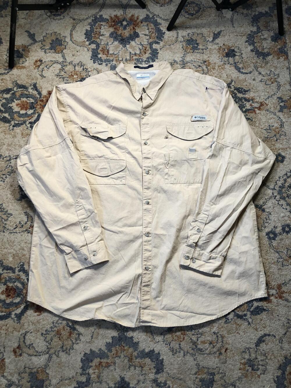 Columbia Bonehead Shirt Mens 3XT Tall Khaki Long Sleeve Fishing Vented Pockets